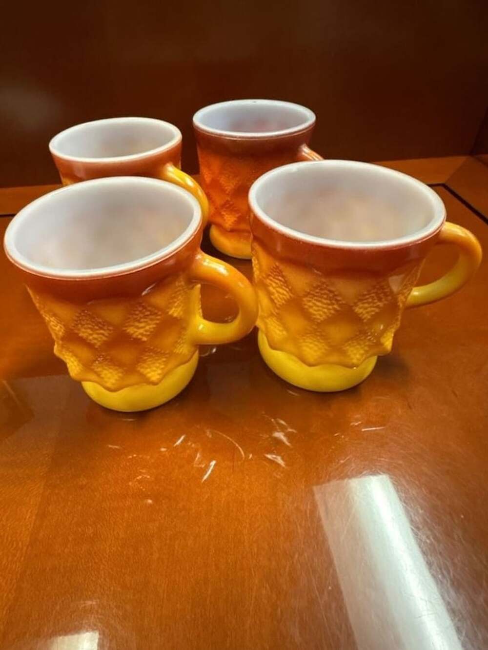 Vintage Anchor Hocking Fire-King Kimberly Diamond Pattern Orange Milk Glass